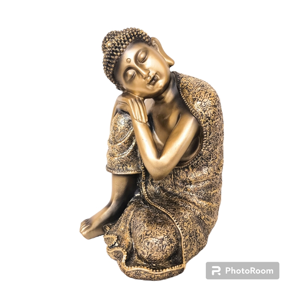 NWT Sleeping Buddha Resin Statue Indoor/Outdoor Beautifully Detailed 13.5"